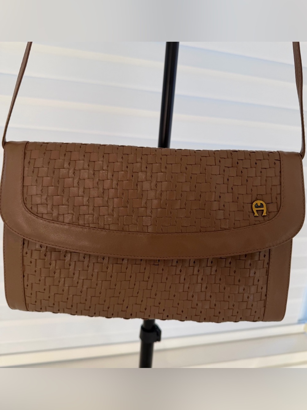 Etienne Aigner Woven Leather Shoulder Clutch in Cognac Brown